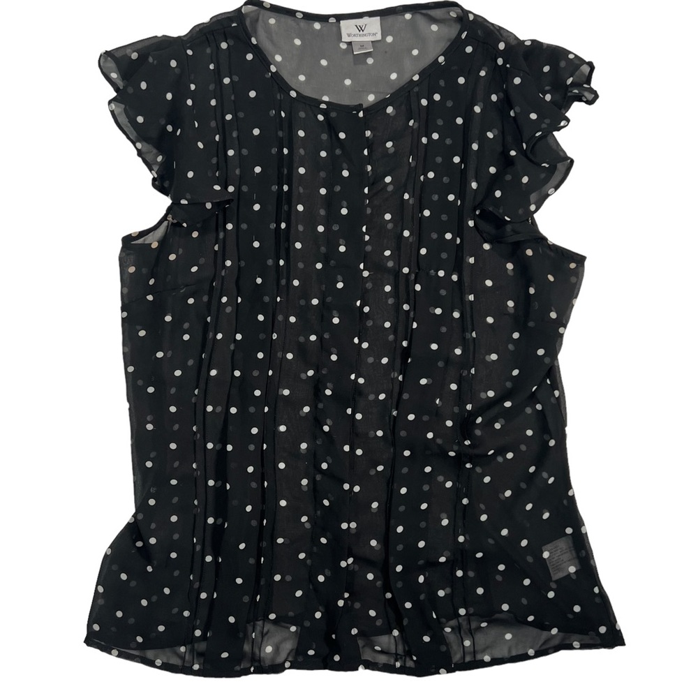 🖤Worthington Sheer Polkadot Black and White Cap Sleeve Button Down Shirt Blouse